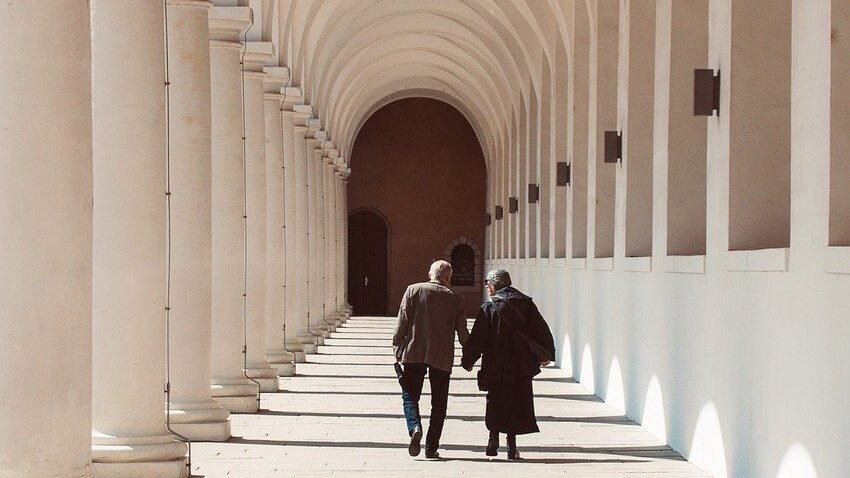 arcades, few, seniors, love, architecture, people, road, old couple